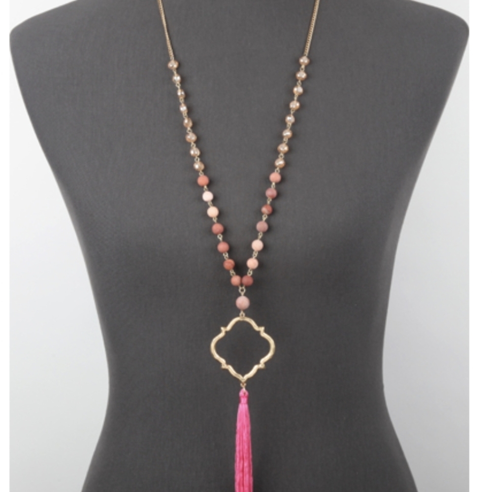 Hot Pink Tassel Necklace